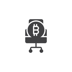Bitcoin on chair vector icon. filled flat sign for mobile concept and web design. Cryptocurrency office simple solid icon. Symbol, logo illustration. Pixel perfect vector graphics