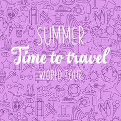 Thin Line Style Vector Summer Illustration with travel icons.