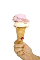 Anonymous woman holds ice cream