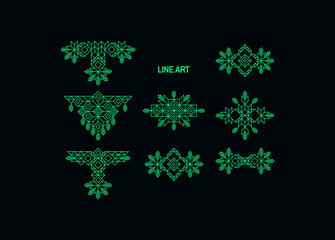 Vintage decoration element. Line art design for invitations, posters, badges. Linear element. Geometric style. Elegant luxury design template. Vector illustration.