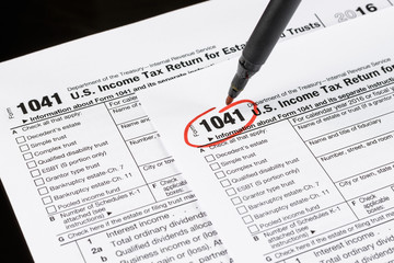 Woman fills the tax form, working with tax documents.  Form 1040 Individual Income Tax return form. United States Tax forms 2016/2017.