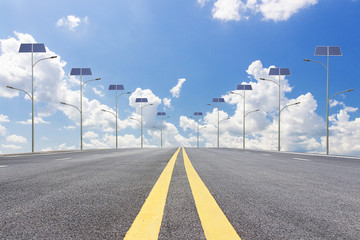 Solar street light on the road in the city, the use of sunlight as power lighting