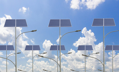 Solar street light on the road in the city, the use of sunlight as power lighting