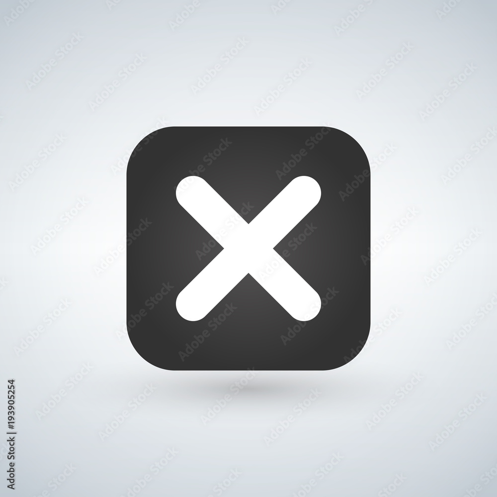 Poster cancel cross vector icon. flat design square internet gray button on white background.
