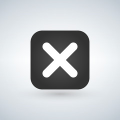 Cancel cross vector icon. Flat design square internet gray button on white background.