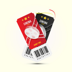 Fototapeta premium Two cinema ticket realistic isolated on white background with shadow. Flat vector illustration EPS 10