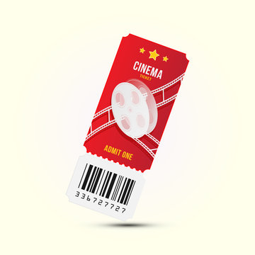 Cinema ticket realistic isolated on white background with shadow. Flat vector illustration EPS 10