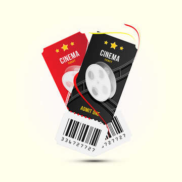 Two cinema ticket realistic isolated on white background with shadow. Flat vector illustration EPS 10