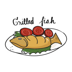 Illustration drawing style of grilled fish
