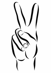 A gesture with two fingers,a sign of victory