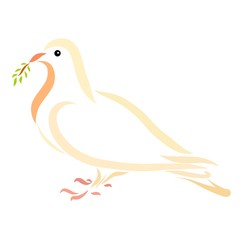 beautiful gentle dove with a small twig in its beak