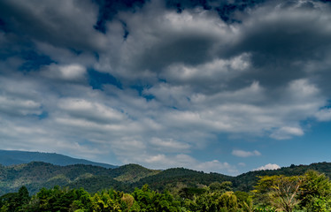 Mountain with white cloud on Blue sky