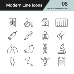 Medical and Healthcare icons. Modern line design set 8.
