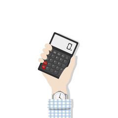 Illustration of hand holding calculator