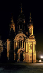 Fototapeta na wymiar Russian Orthodox Church of Saint Elizabeth in Wiesbaden,Neroberg, Germany, at night, winter.
