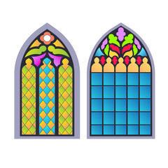 Gothic windows. Vintage frames. Church stained-glass windows