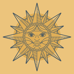 Vintage sun face compass rose