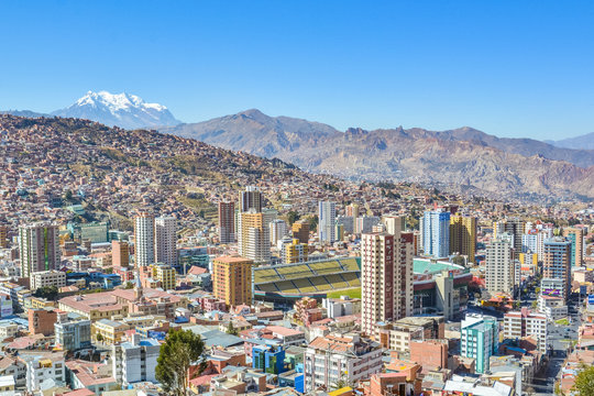 View of the Stadium of La Paz city from Killi Killi balcony in Bolivia, South America