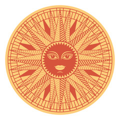 Vintage sun face compass rose