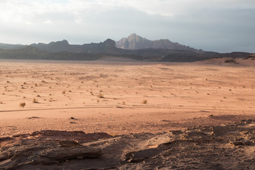 Nice view sand and big rocks in Wadi Rum desert in Jordan