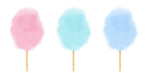 Realistic cotton candy set.  Vector isolated  illustration on white background.