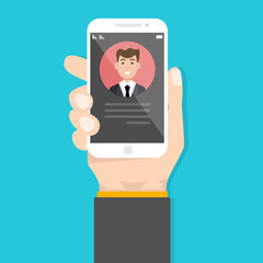 User contacts in smartphone. Incoming call. Vector illustration.