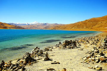 sacred lake in tibet landscape