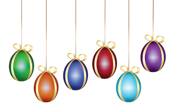 Easter eggs hanging from ribbon with bows vector