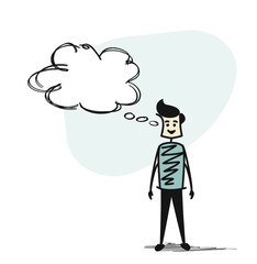 Man looking at the thought bubble, Cartoon Hand Drawn Vector Background.