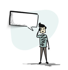 Man looking at the thought bubble, Cartoon Hand Drawn Vector Background.
