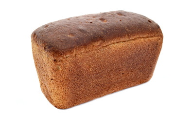 Rye-wheat bread on white background