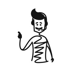 Man hand pointing finger gesture of customer service,  Cartoon Hand Drawn Sketch Vector illustration.