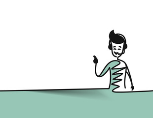 Man hand pointing finger gesture of customer service, space for text.