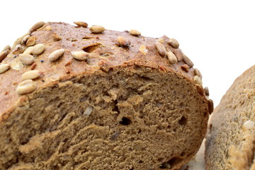 Cut rye-wheat bread with seeds