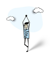 Athletic man doing a yoga exercises, Cartoon Hand Drawn Vector Background.