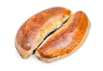 Two poppy seed pies on a white background