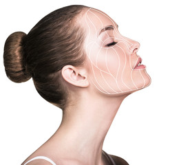 Graphic lines showing facial lifting effect on skin.