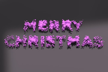 Liquid violet Merry Christmas words with drops on black background