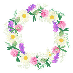 Wildflowers wreath isolated on white