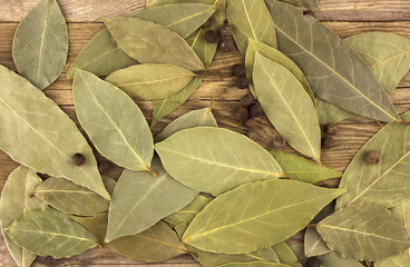 Dry bay laurel leaves as background texture