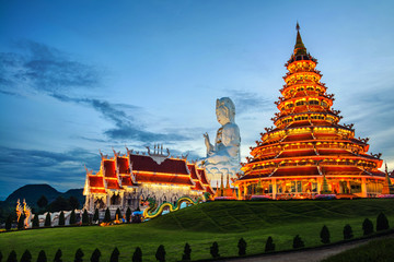 Wat Huai Pla Kung Temple at sunset in Chinag Rai, Thailand - obrazy, fototapety, plakaty