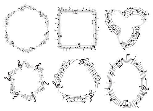 set of musical vector frames with music notes