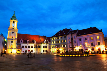 Historical buildings in the streets of Bratislava, Slovakia