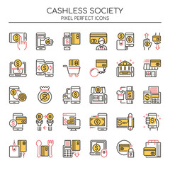 Cashless Society , Thin Line and Pixel Perfect Icons.