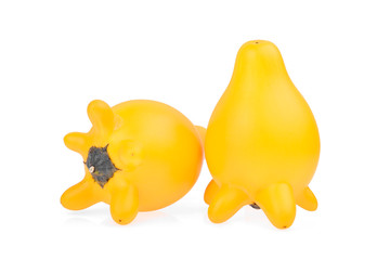 two whole yellow nipple eggplant, fancy fruit isolated on white background