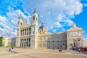 Fototapeta na wymiar Royal Palace in Madrid (Palacio Real de Madrid) and Armory Squar