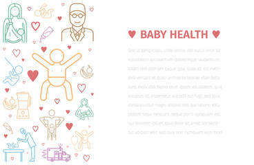 Fototapeta na wymiar Baby health banner. Medicine line icons. Vector signs.