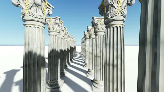 Classical white Greek style columns.3D animation and rendering.
