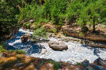 Hiking path through Samaria Gorge in Central Crete