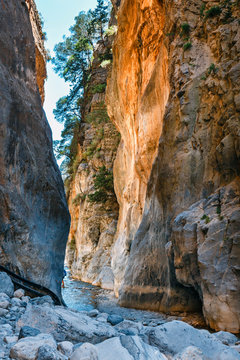 Hiking path through Samaria Gorge in Central Crete © dziewul